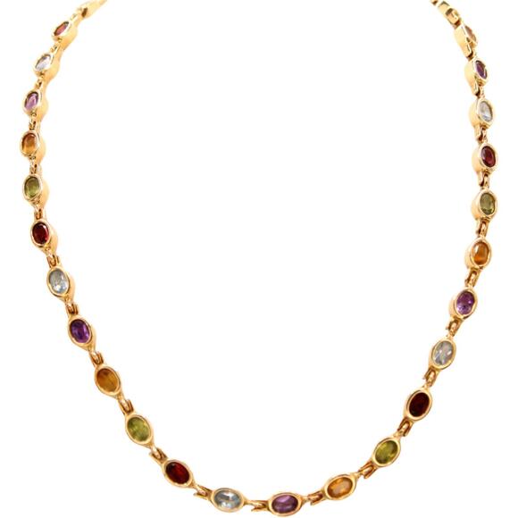 14kt Yellow Gold Multi Gemstone Bezel Set Tennis Choker Necklace 15.25" - Picture 3 of 5